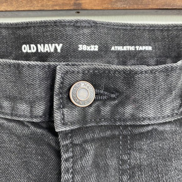Old Navy Jeans Men's 38x32 Black Athletic Taper Stretch Distressed Denim NEW - Picture 8 of 10